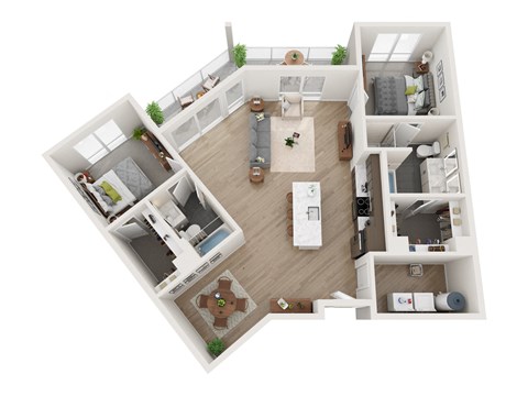 Floor plan for 2 beds, 2 baths, 1325 sqft